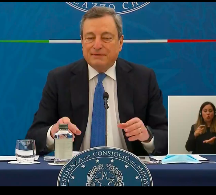Draghi: “ Si può guardare al futuro con fiducia e prudente ottimismo”. A scuola tutti  in presenza in zona gialla e arancio, pass per spostamenti tra Regioni, dal 26 aprile cene al ristorante all'aperto