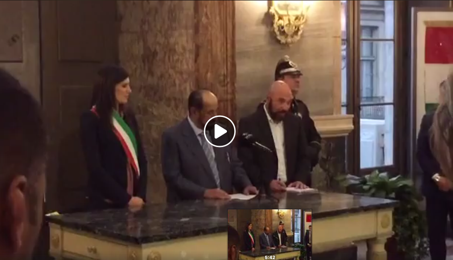Lo sceicco di Sharja (Emirati Arabi Uniti) a Torino ricevuto da Chiara Appendino a Palazzo Civico.