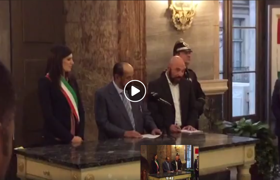 Lo sceicco di Sharja (Emirati Arabi Uniti) a Torino ricevuto da Chiara Appendino a Palazzo Civico.